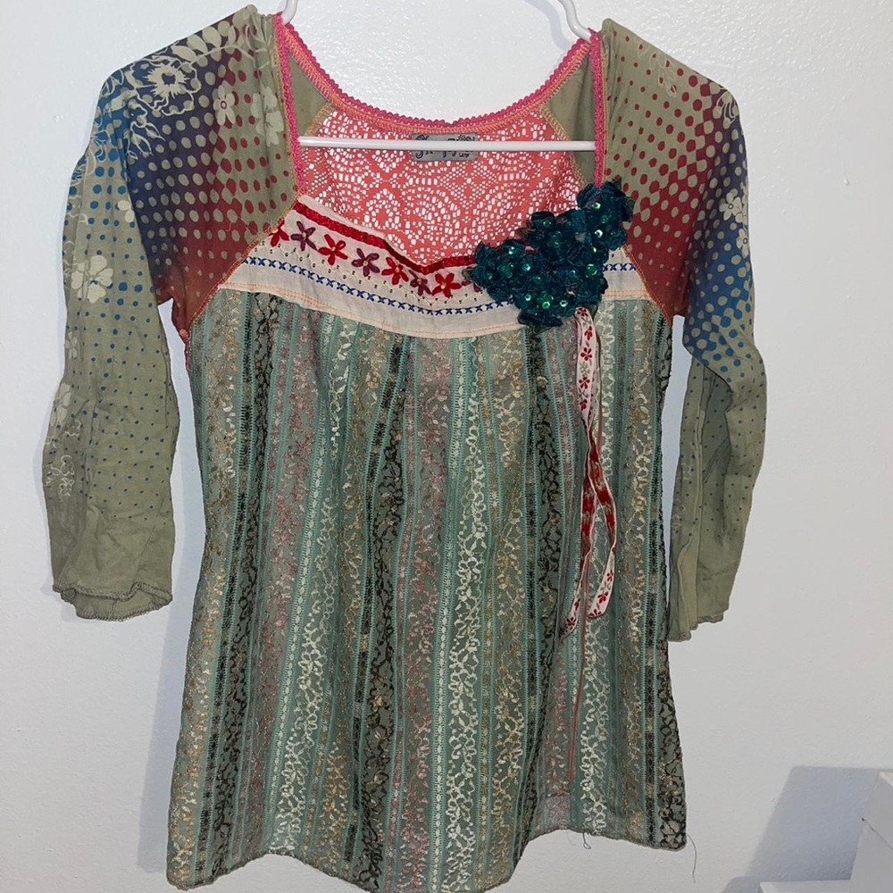 Rare Floral Gypsy Daisy Y2K Patchwork Lace Embroidery 👕🌼🔮